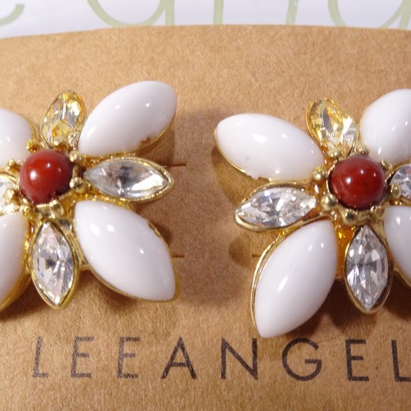 Lee Angel White Red Cabochon Bead Cystal Flower Stud Earrings NWT 78 - Picture 8 of 12
